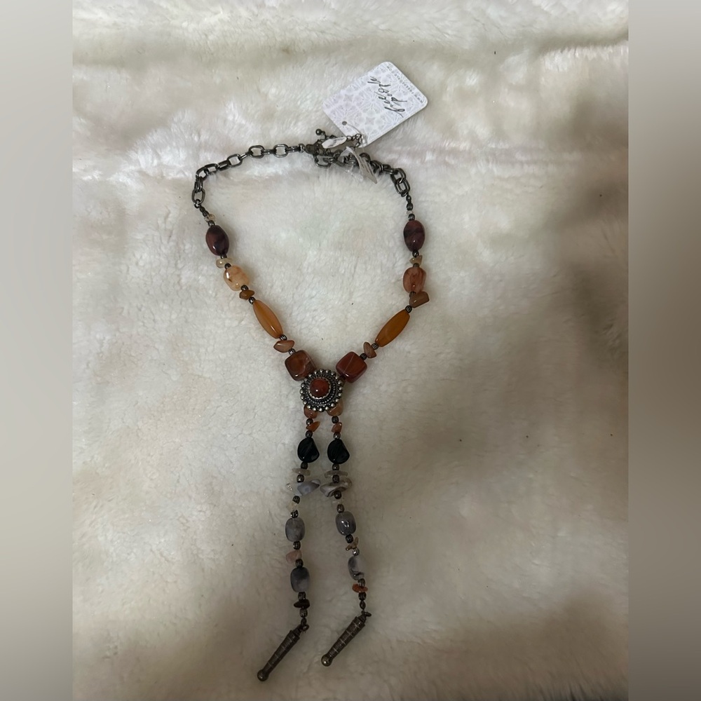 Free People Orange Brown Y-Shaped Necklace
